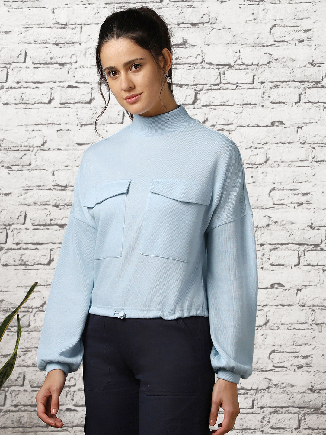 Oversized Flap Pocket Self Design Pullover