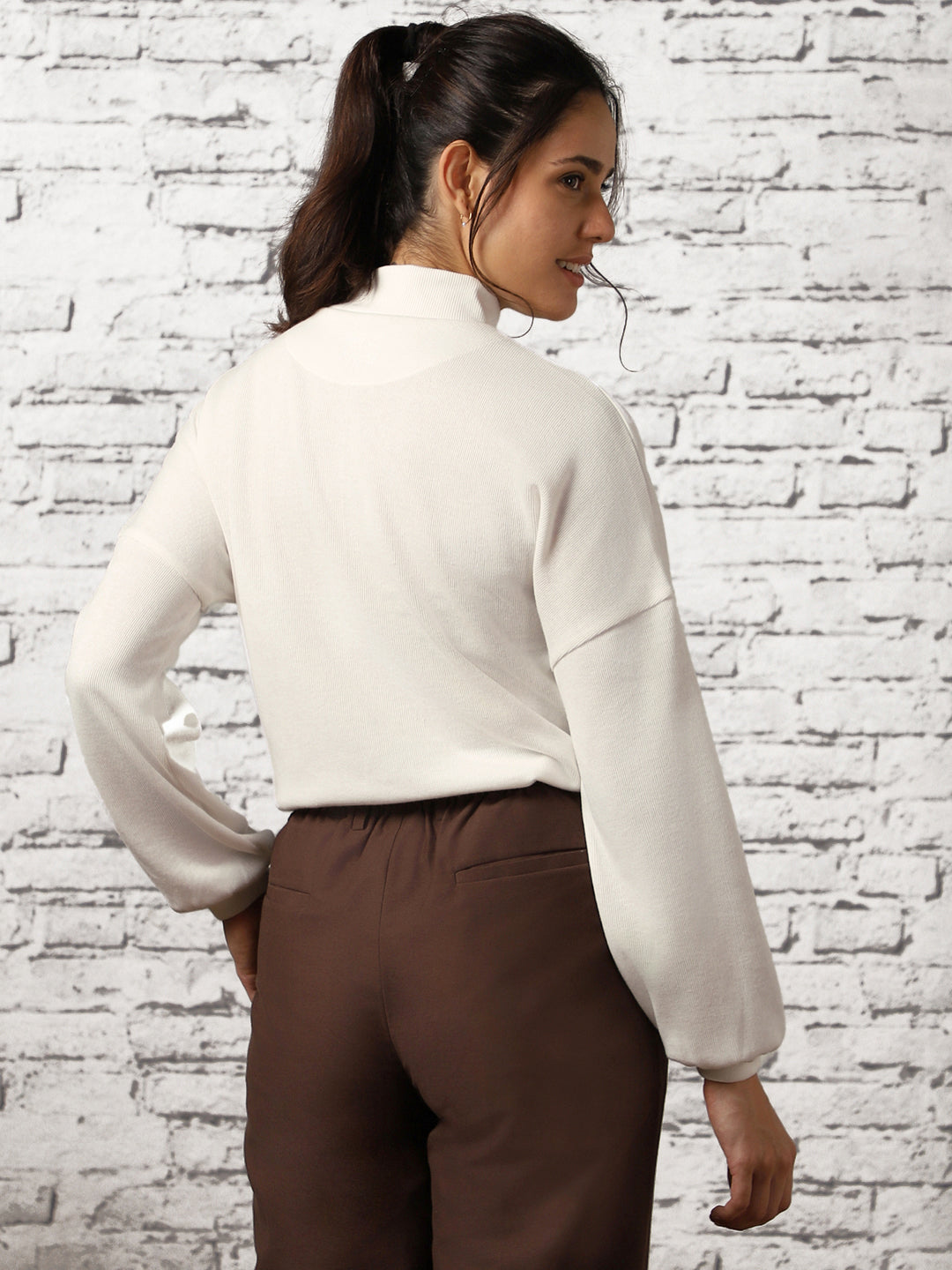 Women Oversized Flap Pocket Self Design Pullover