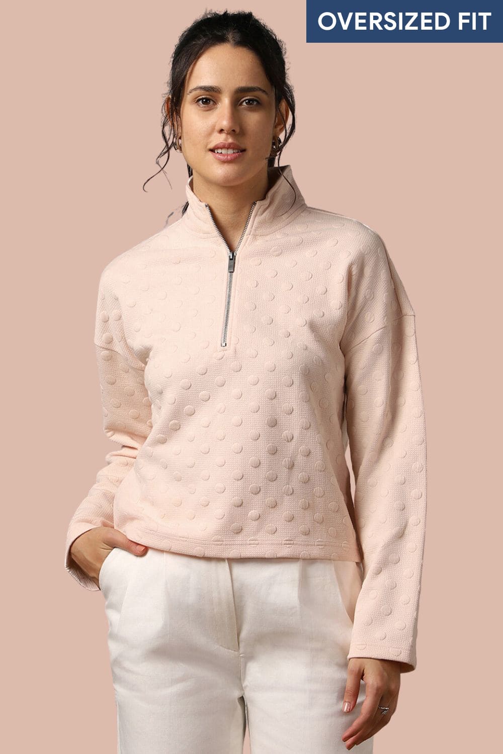 Oversized Cable Knit Zip-up Sweatshirt