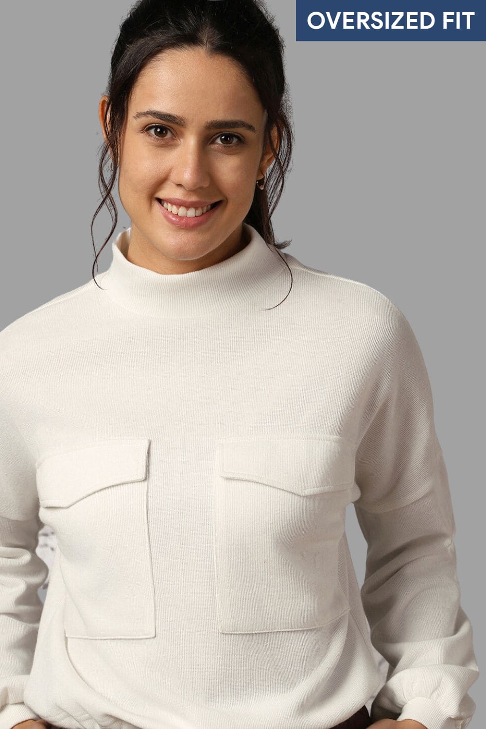 Oversized Flap Pocket Self Design Pullover