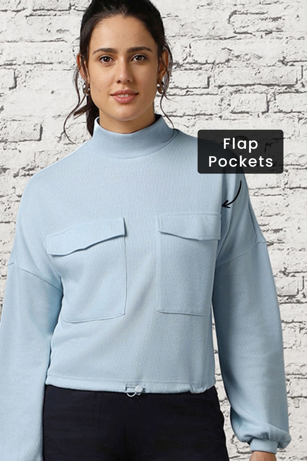 Women Oversized Flap Pocket Self Design Pullover
