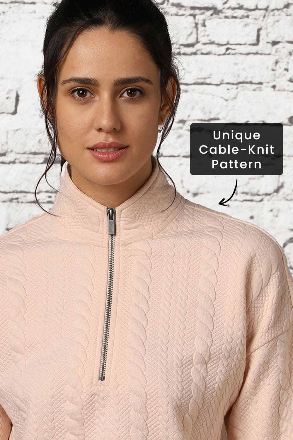Oversized Cable Knit Zip-up Sweatshirt