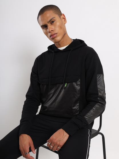 Black Cut & Sew Panel Hoodie
