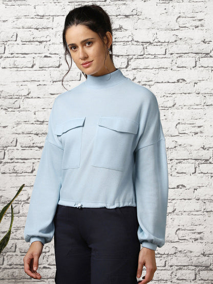 Oversized Flap Pocket Self Design Pullover