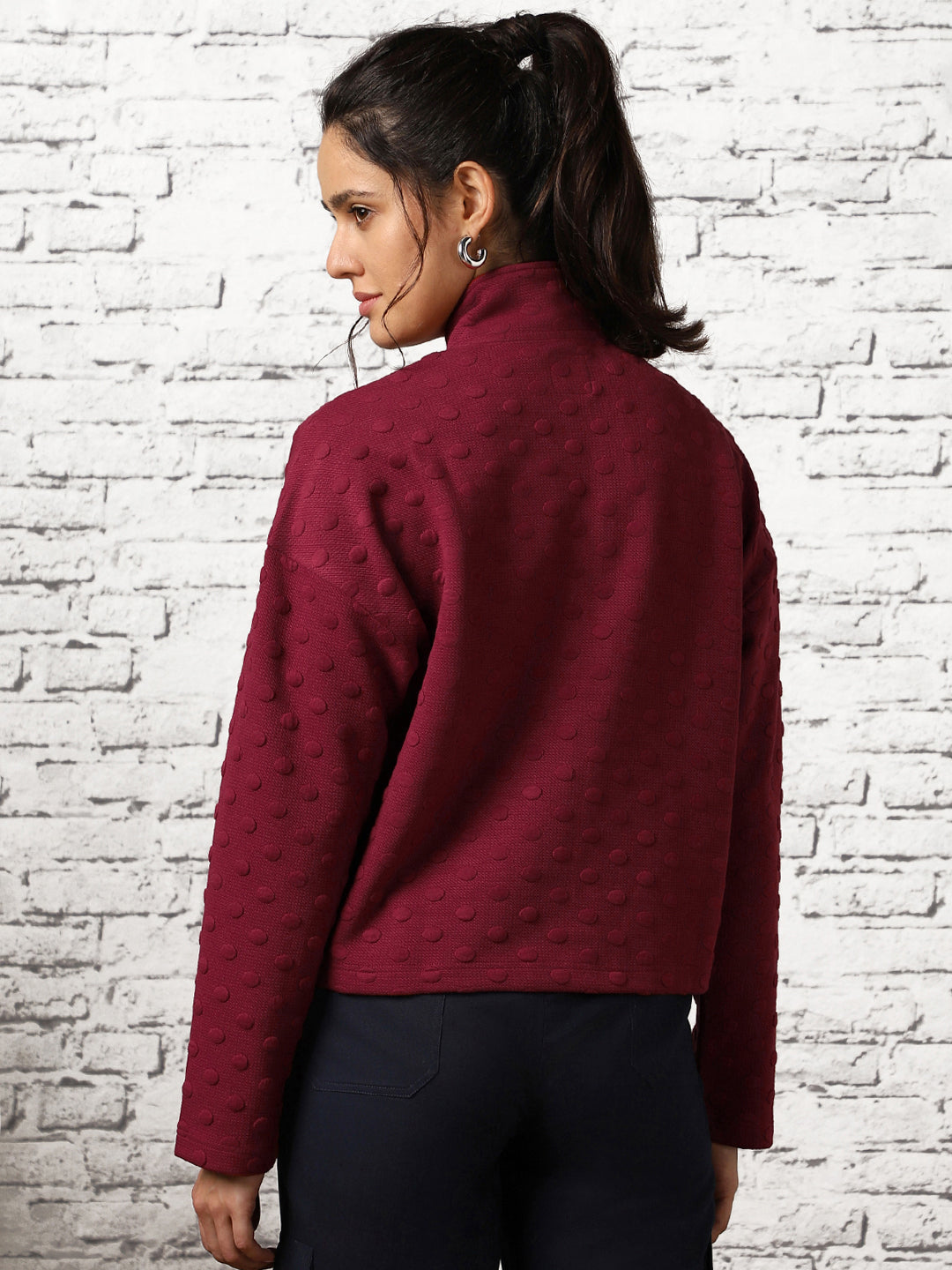 Oversized Bubble Knit Zip-up Sweatshirt