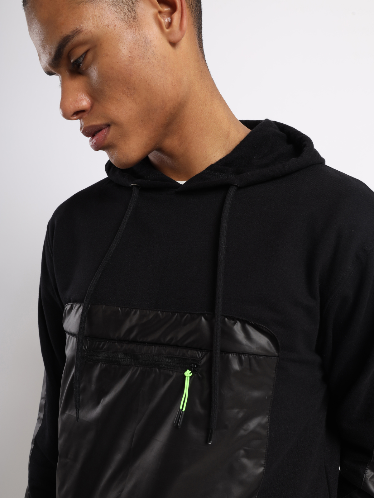 Black Cut & Sew Panel Hoodie