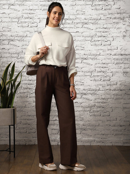 Women Oversized Flap Pocket Self Design Pullover