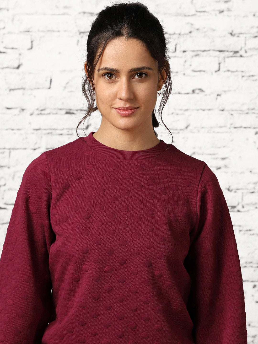 Women Bubble Knit Self Design Pullover