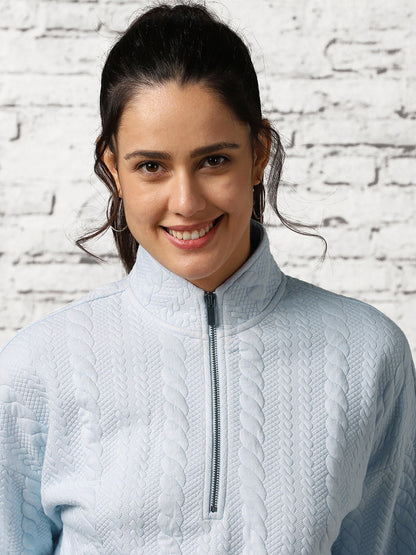 Oversized Cable Knit Zip-up Sweatshirt