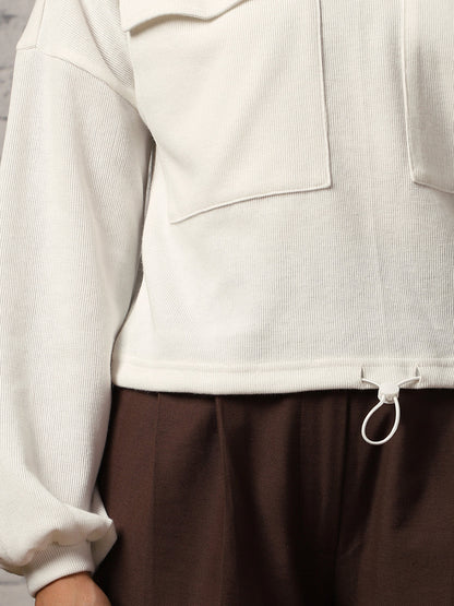 Women Oversized Flap Pocket Self Design Pullover