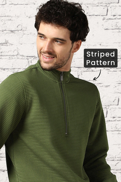 Avocado Striped Quilted Zip-Up Sweatshirt