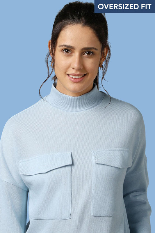Women Oversized Flap Pocket Self Design Pullover
