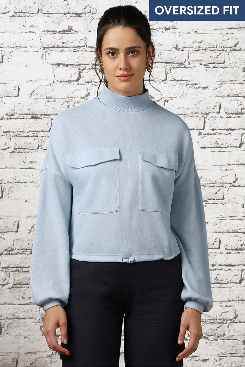 Oversized Flap Pocket Self Design Pullover