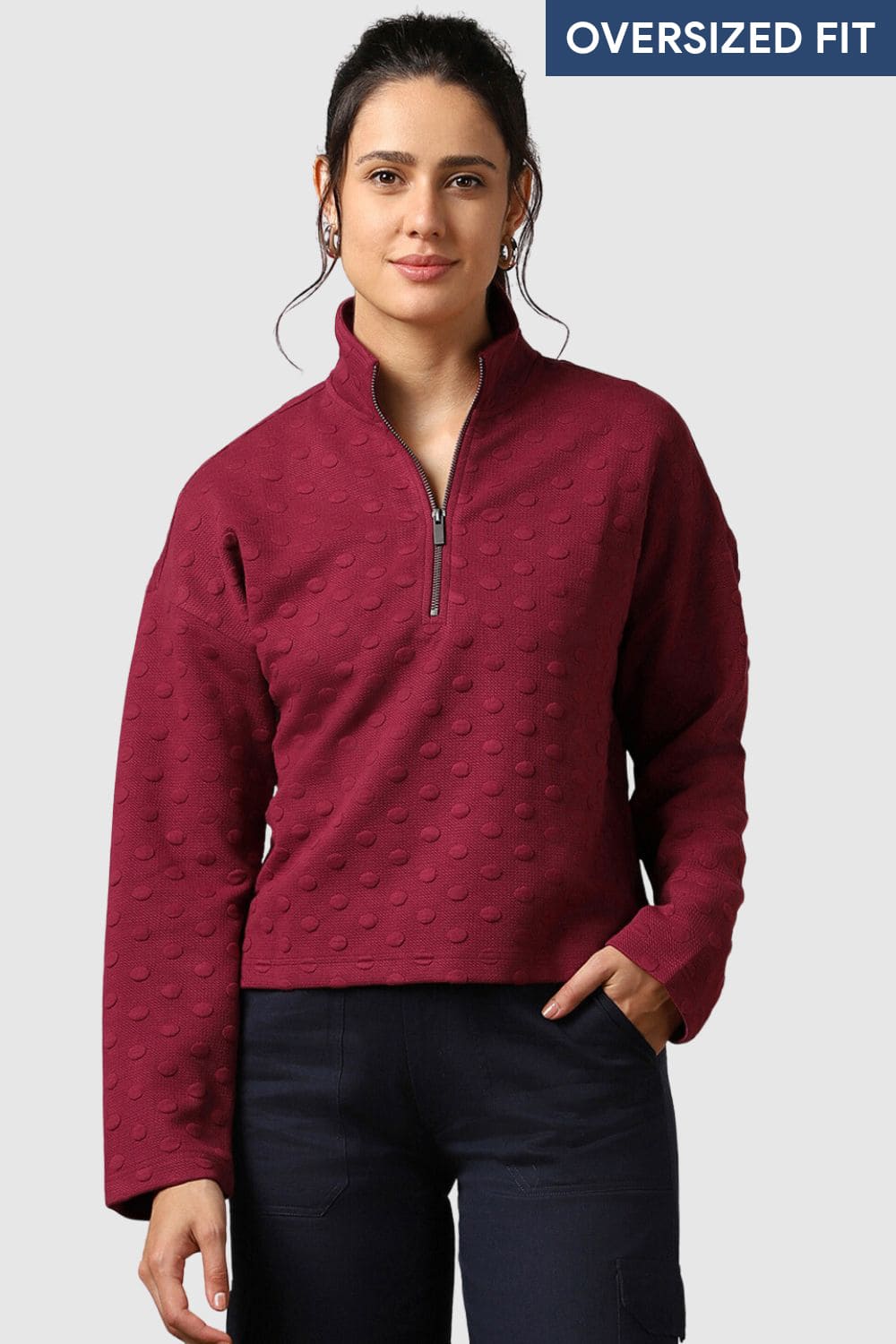 Oversized Bubble Knit Zip-up Sweatshirt