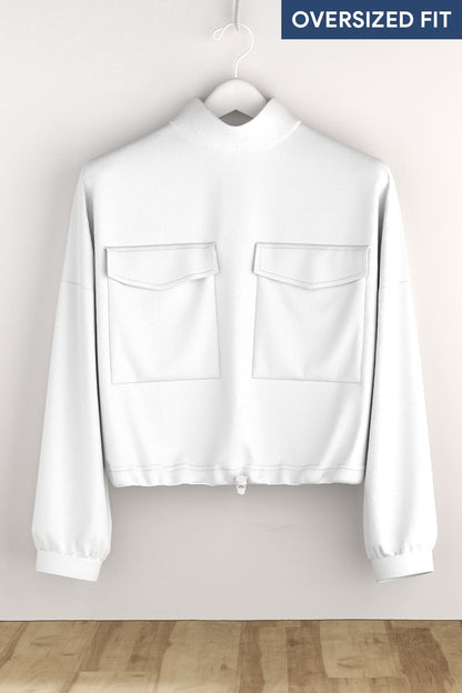 Women Oversized Flap Pocket Self Design Pullover