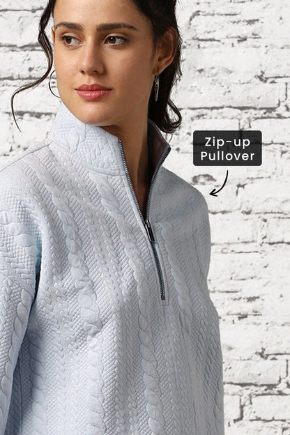 Oversized Cable Knit Zip-up Sweatshirt