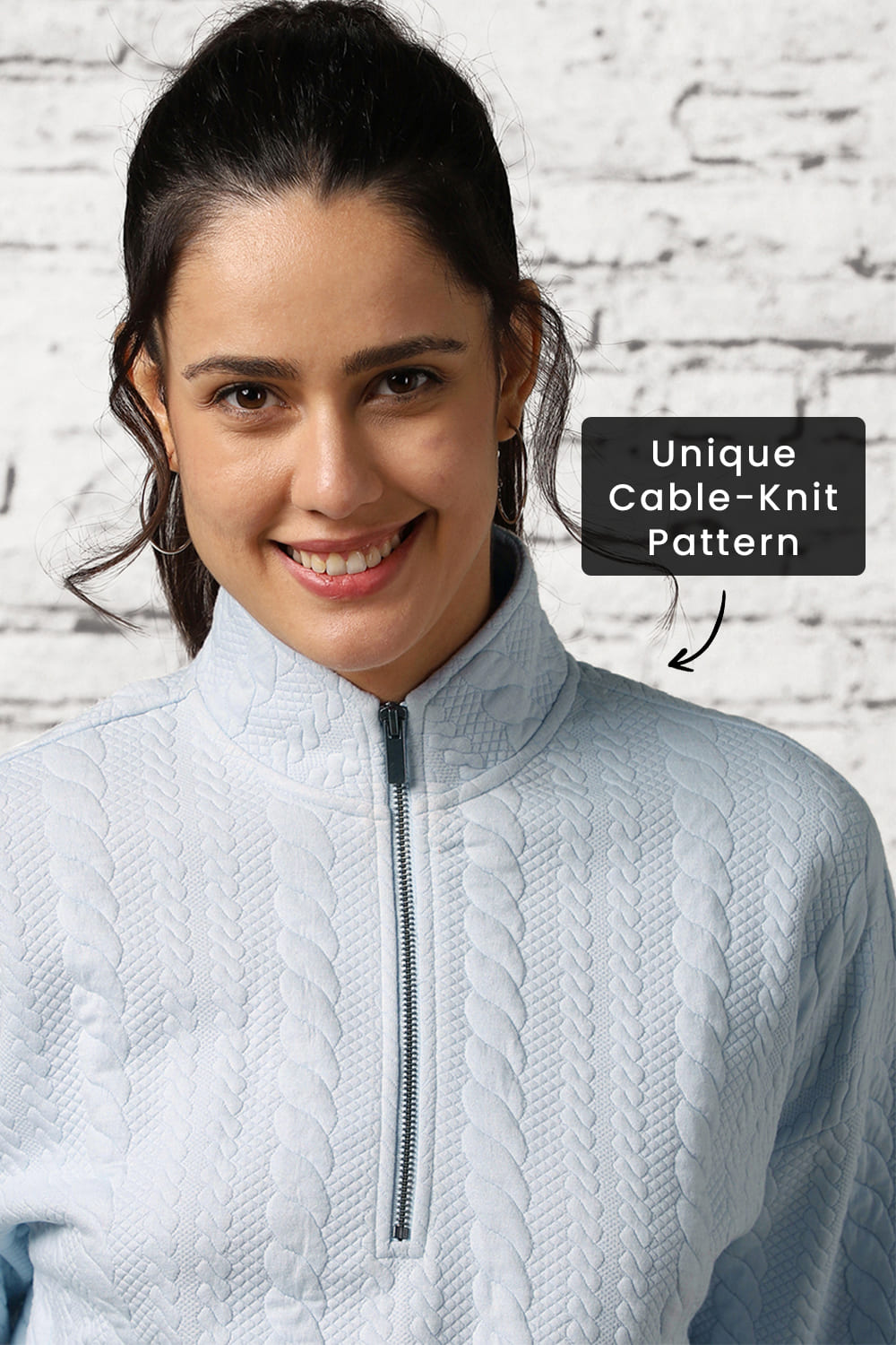 Oversized Cable Knit Zip-up Sweatshirt